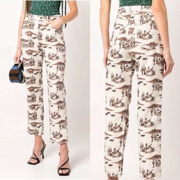 Reformation Sonora High Rise Western Cowboy Straight Jeans in Desert Sand